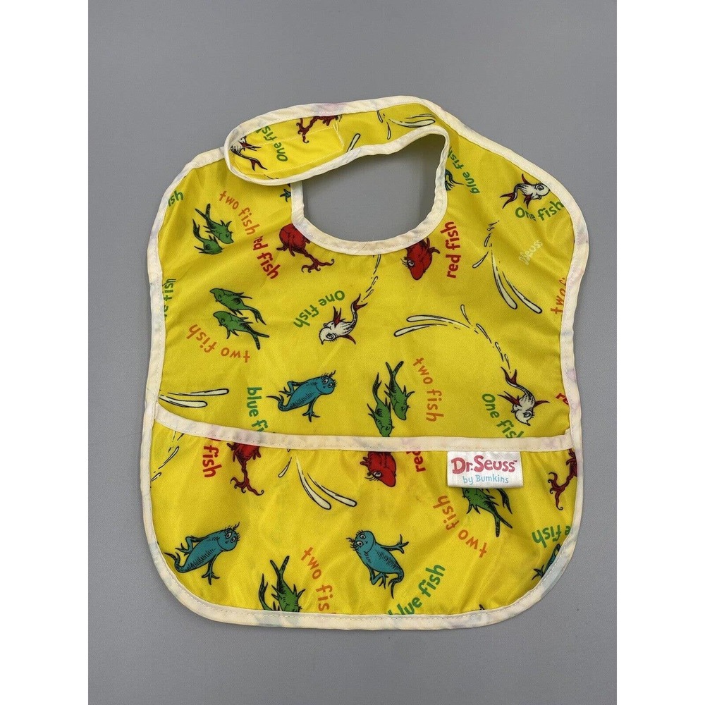 Yellow Dr Suess Bib BUMPKINS Vinyl 1 Fish 2 Fish